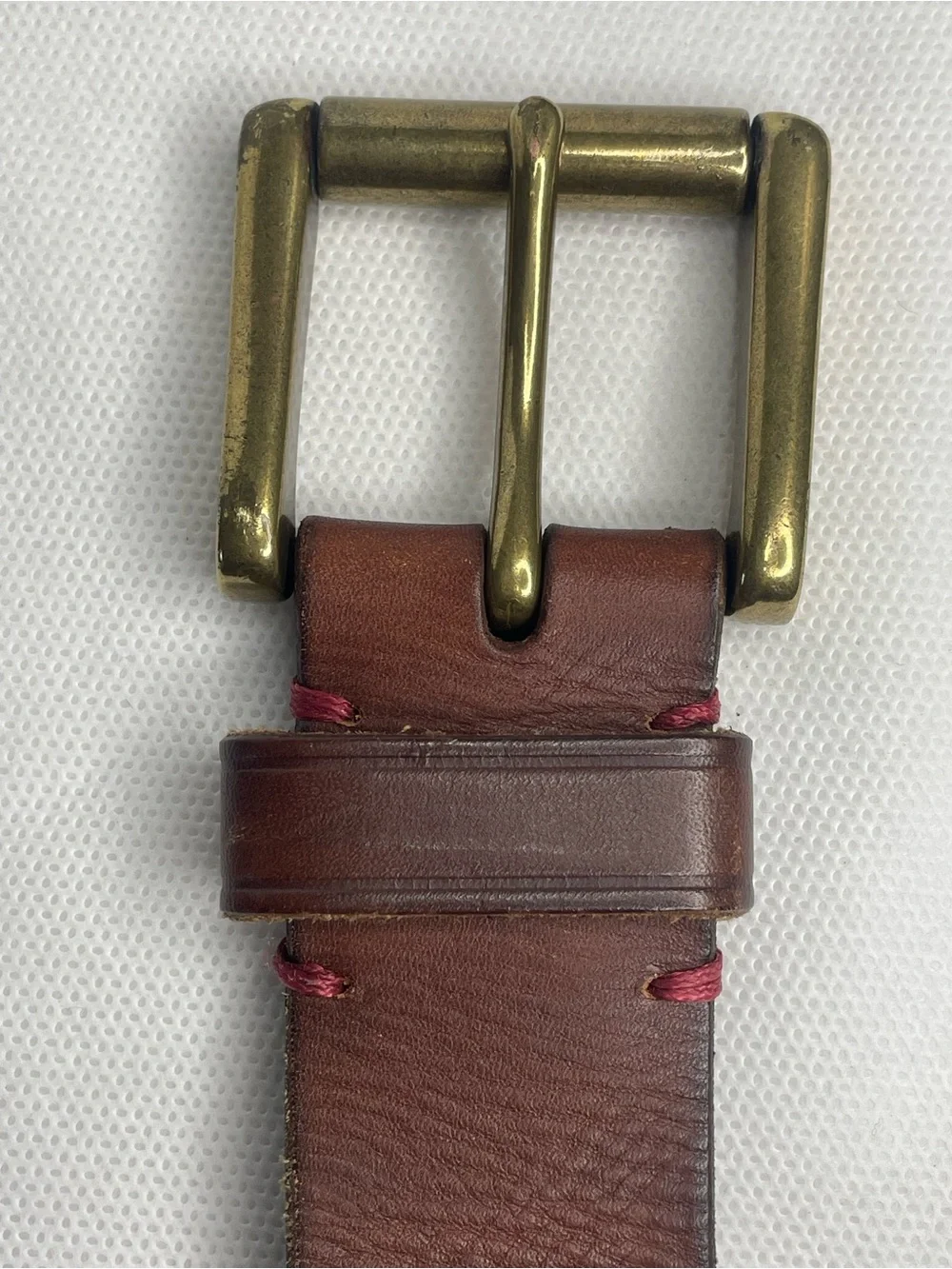The GAP Genuine Cow Leather Belt Mens SZ 44 Brown Bronze Red Stitch Work Western